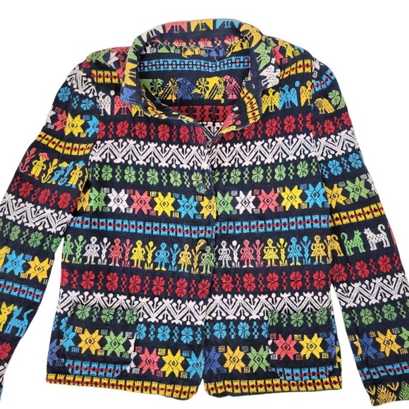 Guatemala Colorful Handmade Embroidered Button-Up Shirt Sz. M - Picture 4 of 8